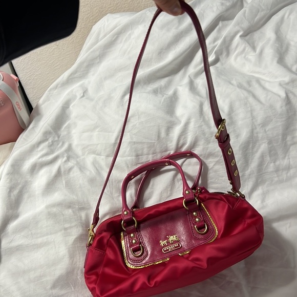 COACH Amanda Magenta Silk Satin Mini Satchel Shoulder Bag Handbag 12927 Barbie - Picture 7 of 7